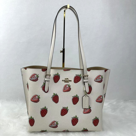 Coach Mollie Tote Bag With Strawberry Print In Canvas/Gold/Chalk CAQ65 NWT - Picture 1 of 9